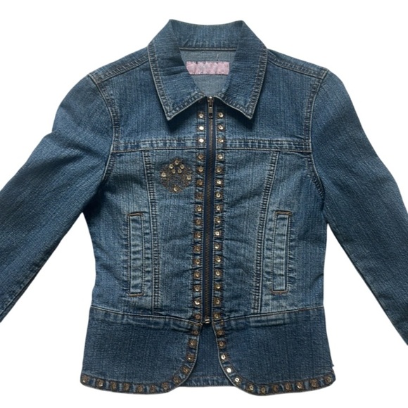 Y2K Denim Jacket & Skirt Set Studded Embroidered 2-Piece Outfit Girls Size 7 - Picture 4 of 8